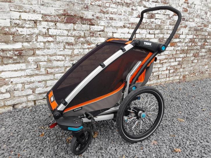 Thule Chariot Cross 1, Fietsen en Brommers, Fietsaccessoires | Aanhangwagens en Karren, Gebruikt, Kinderkar, 20 tot 40 kg, Vering