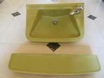 Vintage groene lavabo met tablet, 50 tot 100 cm, 25 tot 50 cm, Gebruikt, Wasbak of Wastafel