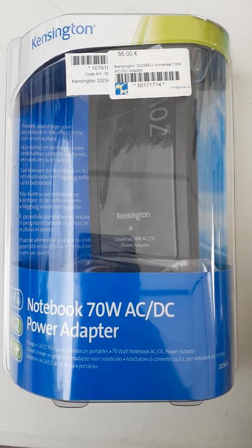 Chargeur universel Kensington 70w notebook, Computers en Software, Laptop-opladers, Nieuw, Ophalen of Verzenden