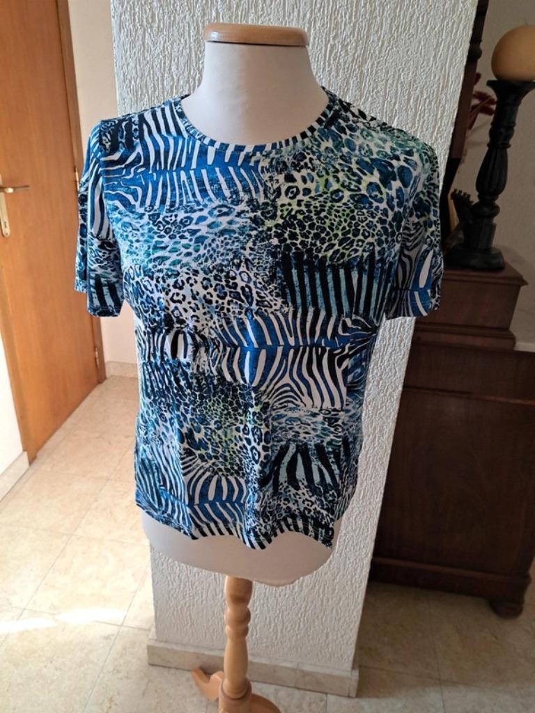 Clarina blauw t-shirt met zebra motief xl, Kleding | Dames, Blauw, Maat 42/44 (L), Zo goed als nieuw, Korte mouw