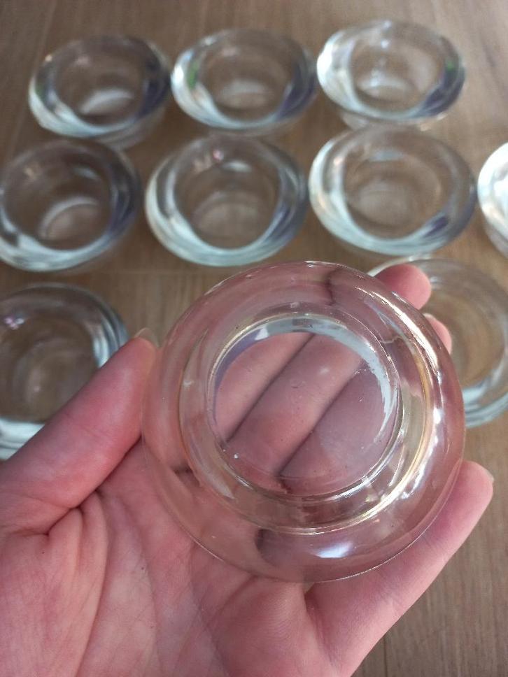 Set van 10 glazen kandelaars, Huis en Inrichting, Woonaccessoires | Kandelaars en Kaarsen, Zo goed als nieuw, Kandelaar, Minder dan 25 cm