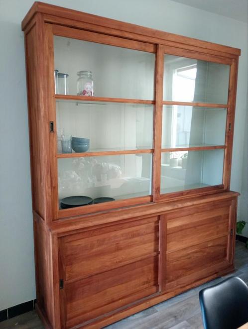 Teak vitrinekast, Huis en Inrichting, Kasten | Buffetkasten, Zo goed als nieuw, Ophalen