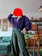 Vintage 1980s 80s lederen dain jasje paars met groen, Maat 38/40 (M), Paars, Ophalen of Verzenden, Zo goed als nieuw