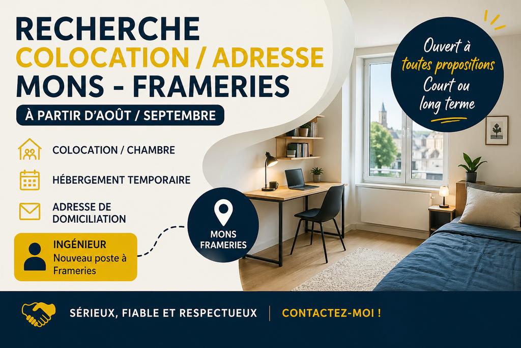 Recherche logement/ colocation / adresse – Mons / Frameries, Tickets & Billets, Réductions & Chèques cadeaux