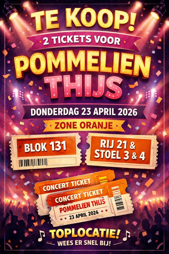 Tickets pommelien thijs, Tickets en Kaartjes, Twee personen