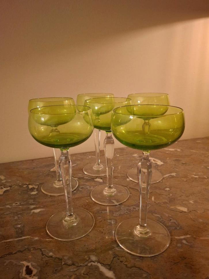 Vintage groene coupe glazen – set van 6, Maison & Meubles, Accessoires pour la Maison | Autre, Enlèvement
