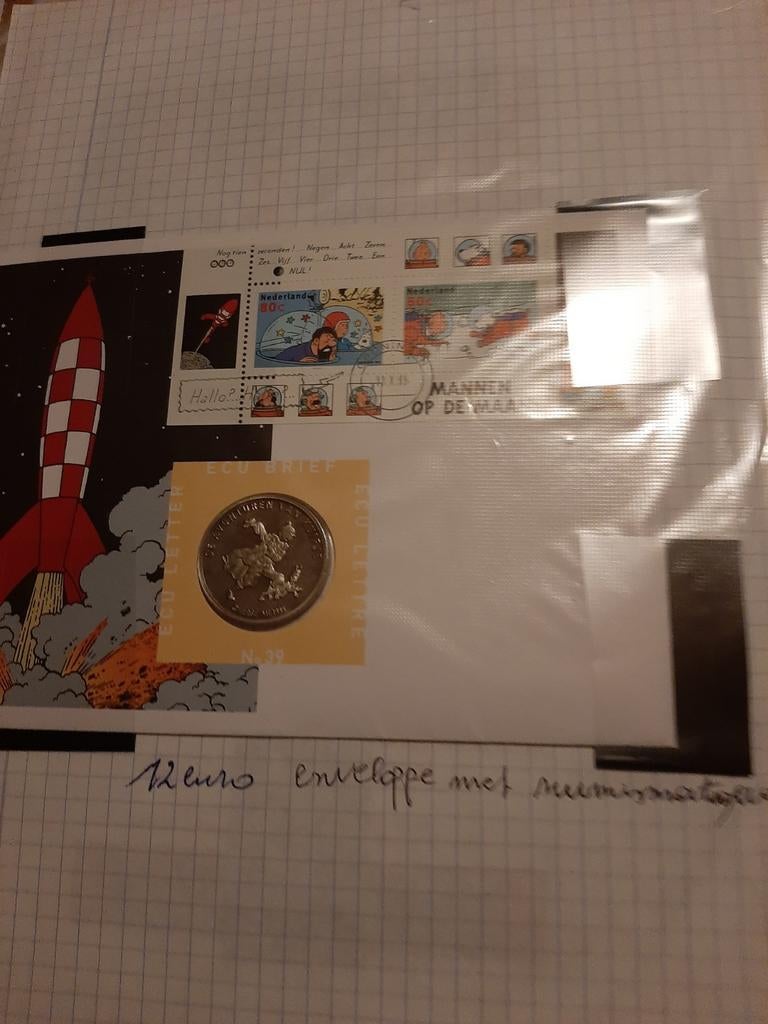 Kuifje enveloppe met zegels en munt, Verzenden