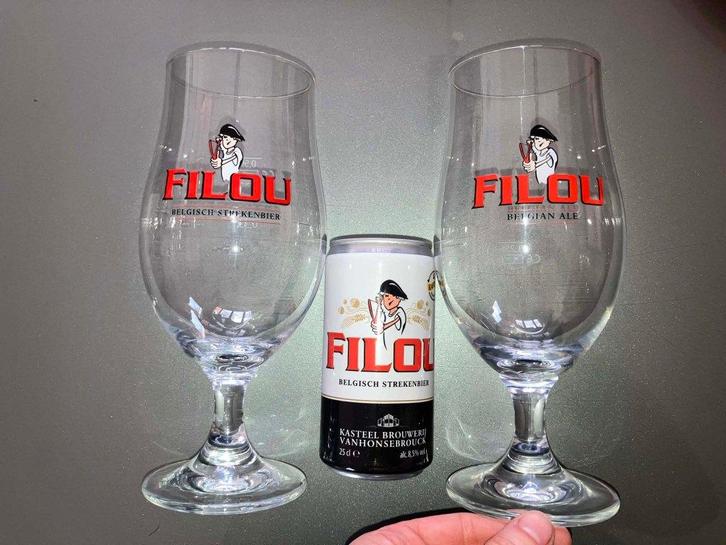 Filou bierglazen + biertje - NIEUW - 3 stuks, Huis en Inrichting, Keuken | Servies, Nieuw, Glas, Ophalen of Verzenden