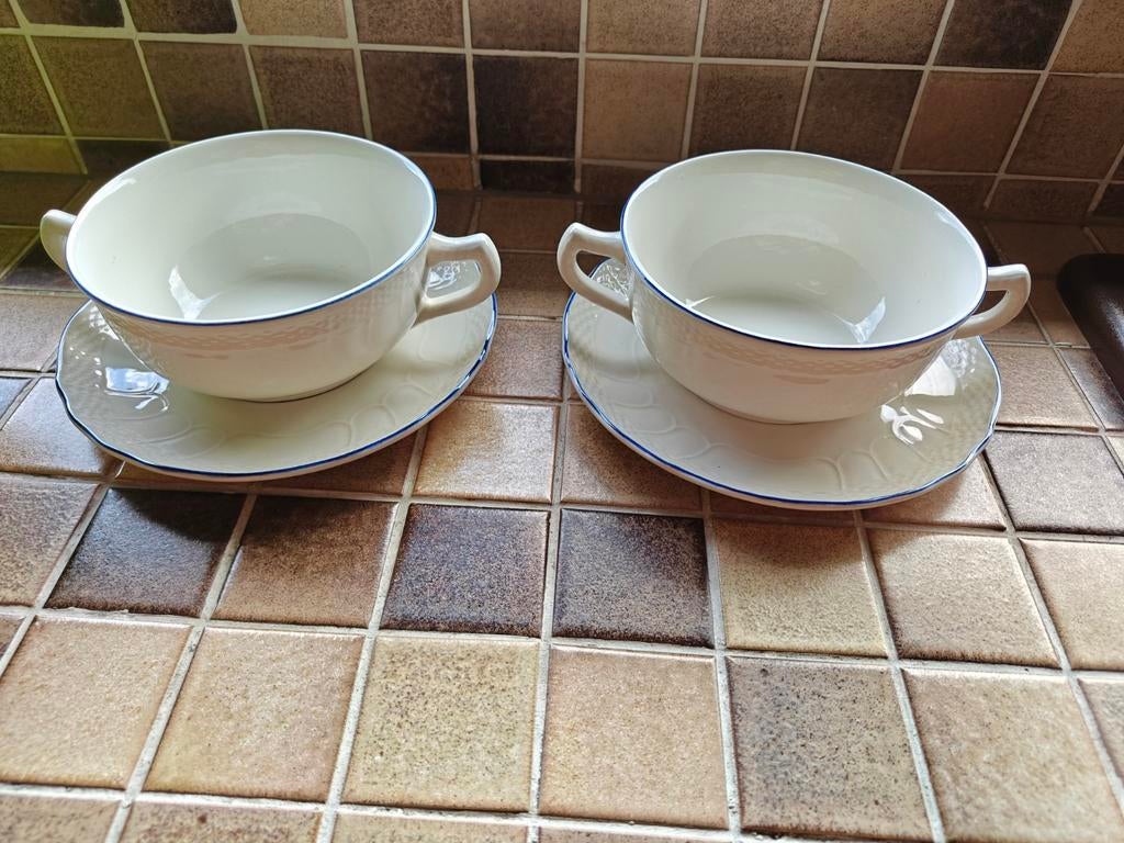 2 bols à soupe Boch avec assiette inférieure, Antiquités & Art, Enlèvement ou Envoi