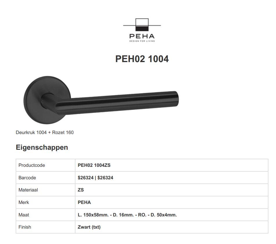 Peha Deurkruk 1004 + Rozet 160 zwart - Eeklo, Huis en Inrichting, Overige Huis en Inrichting, Zo goed als nieuw, Ophalen of Verzenden