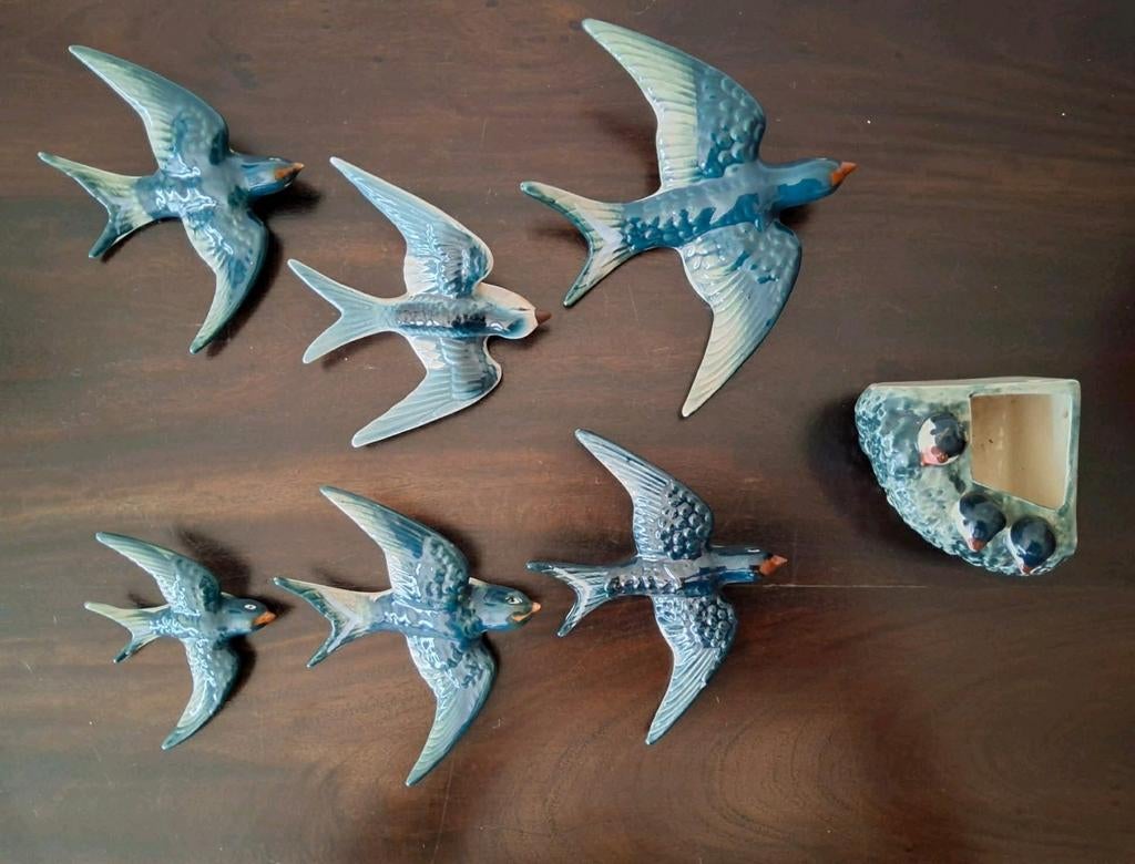 KERAMISCHE ZWALUWEN MET NEST, Ophalen of Verzenden