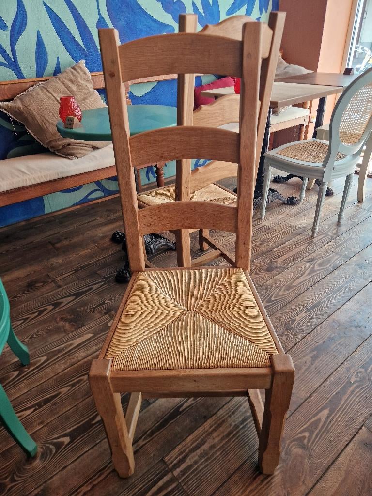 7 chaises en bois — style bistrot/campagnard, Brun, Enlèvement, Osier ou Rotin, Bistro / landelijke stijl