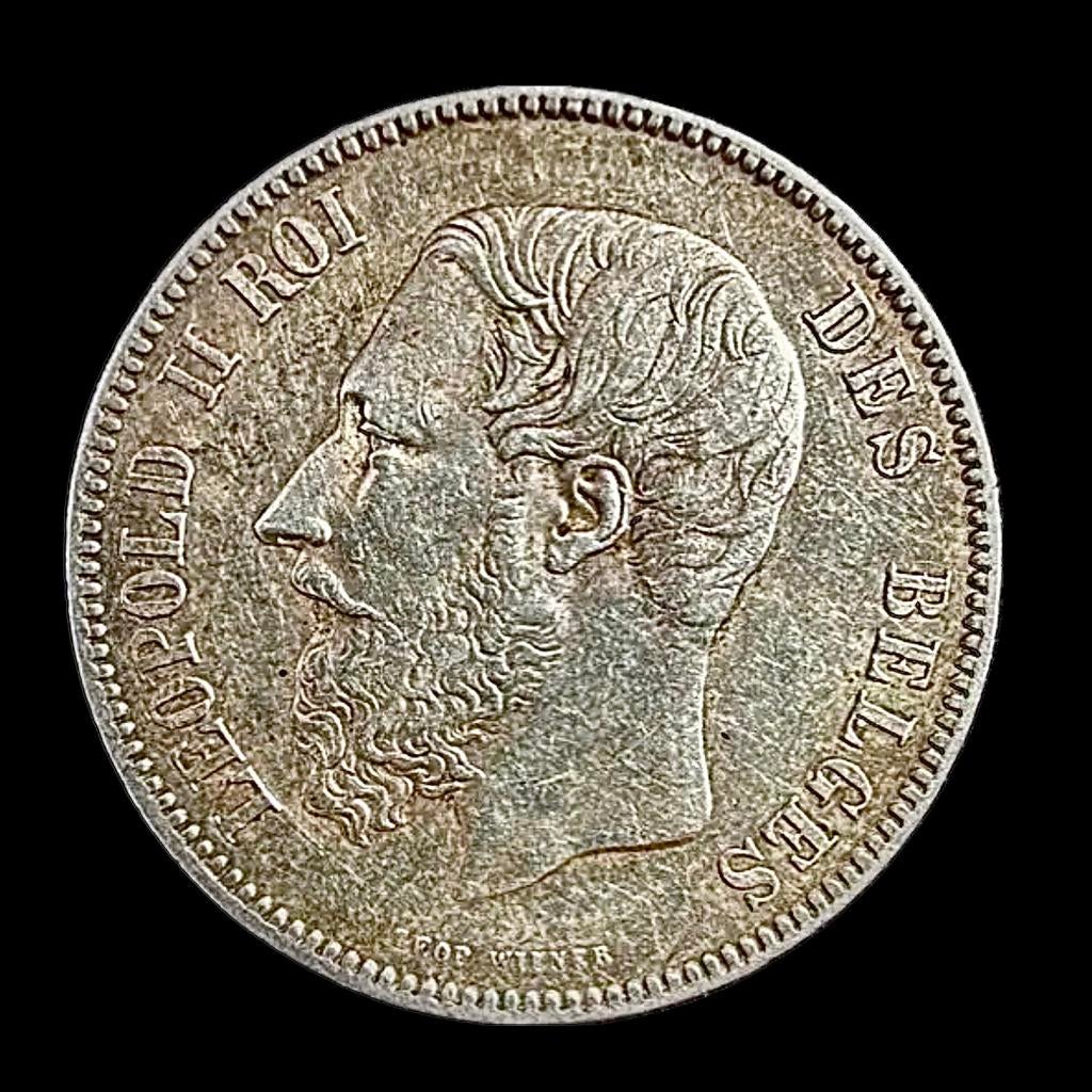 Zilveren 5 Francs Leopold II (1872), Zilver, Ophalen of Verzenden, Losse munt, Zilver