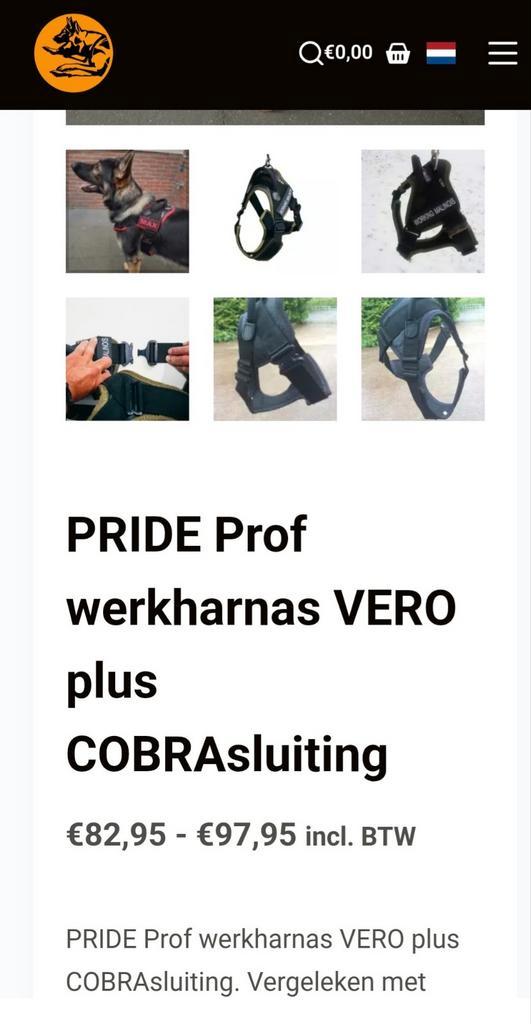 Pride prof werkharnas vero plus cobrasluiting+d ring borstpl, Dieren en Toebehoren, Hondenhalsbanden en Penningen, Ophalen