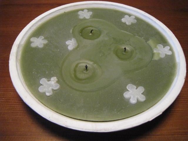 Witte schaal gevuld met groene kaars en 3 pitten, Jardin & Terrasse, Torches, Enlèvement