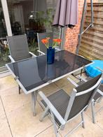 Set de jardin avec table en verre et 4 chaises, Jardin & Terrasse, Enlèvement, Comme neuf, 4 places, Salons de jardin