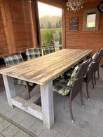 Tuintafel steigerhout met stoelen en kussens, Enlèvement, Utilisé, Rectangulaire, Bois