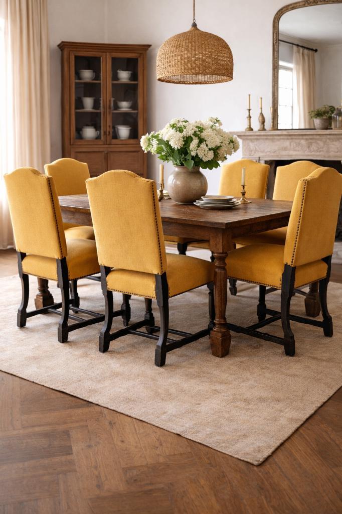 Ensemble de 6 chaises anciennes Os de Mouton — Chêne massif, Maison & Meubles, Canapés | Repose-pieds & Poufs, Utilisé, Bois, Enlèvement