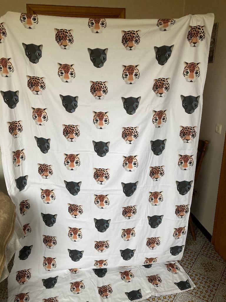 1 wit persoonsdekbedovertrek met diertjes + kussensloop, Wit, Dekbedovertrek, Ophalen of Verzenden, Zo goed als nieuw