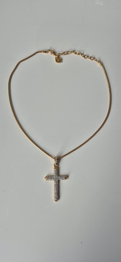 Originele Swarovski kruis ketting met kristallen, Ophalen of Verzenden, Zo goed als nieuw, Goud