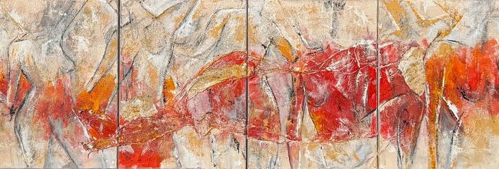 Vierluik Tine Lievens, Antiek en Kunst, Kunst | Schilderijen | Modern, Ophalen