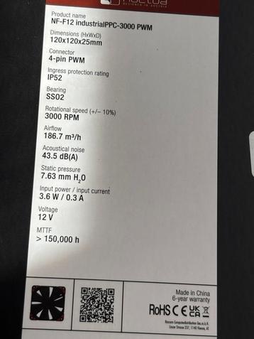  Ventilateur Noctua 120mm Industrial PWM 3000RPM 12V beschikbaar voor biedingen