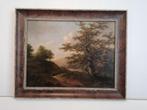 Olie op paneel - Romantisch landschap met eik en herder, Antiek en Kunst, Kunst | Schilderijen | Klassiek, Ophalen of Verzenden