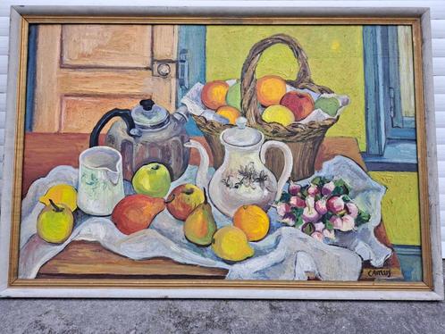 huile sur panneau nature morte signe gustave camus, Antiek en Kunst, Kunst | Schilderijen | Klassiek, Ophalen of Verzenden