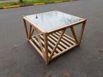 Bijzettafel, eiken, glazen blad, Gebruikt, Vierkant, 55 tot 75 cm, Glas
