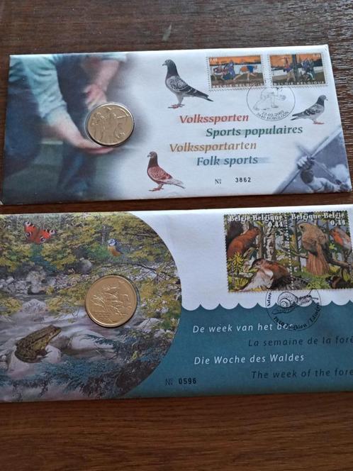 FDC Munt/penning envelop week van het bos 3312 /volkssporten, Postzegels en Munten, Munten | Europa | Euromunten, Setje, België