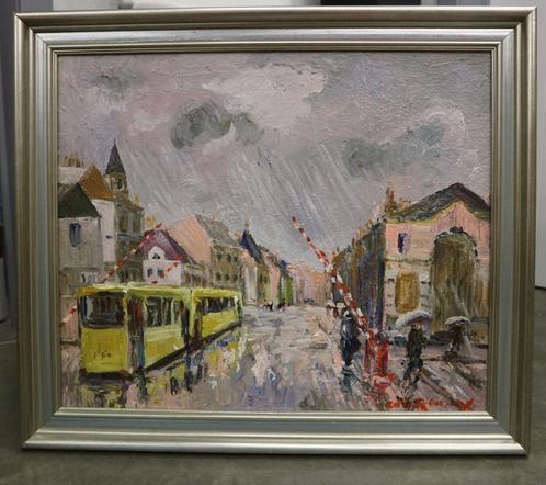 Albert Rigaux, de gele tram, Antiquités & Art, Art | Peinture | Classique, Enlèvement ou Envoi