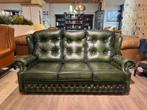 Original chesterfield 3 zits zetel Suzanne Antiek groen leer, Antiek en Kunst, Ophalen of Verzenden