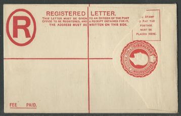 GIBRALTAR 1902 E.VII. 2d. red Registered Envelope, size: F, beschikbaar voor biedingen