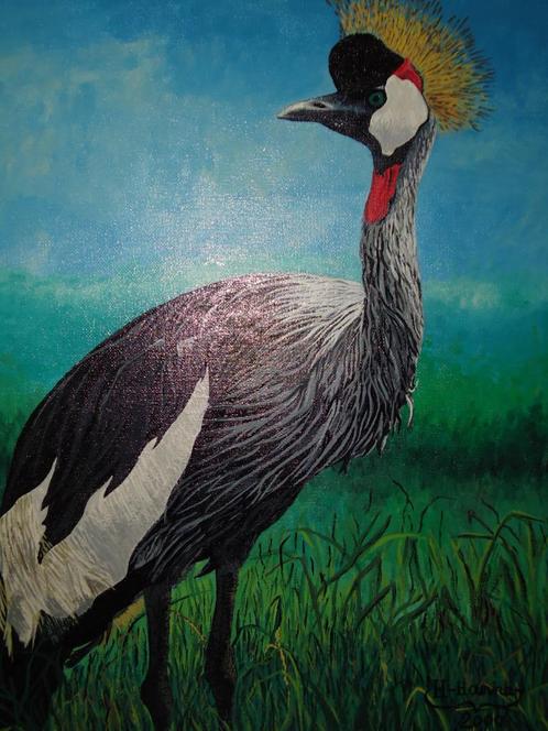 Birds crowned royal crane painting,  vendu❗, Antiquités & Art, Art | Peinture | Moderne, Enlèvement ou Envoi
