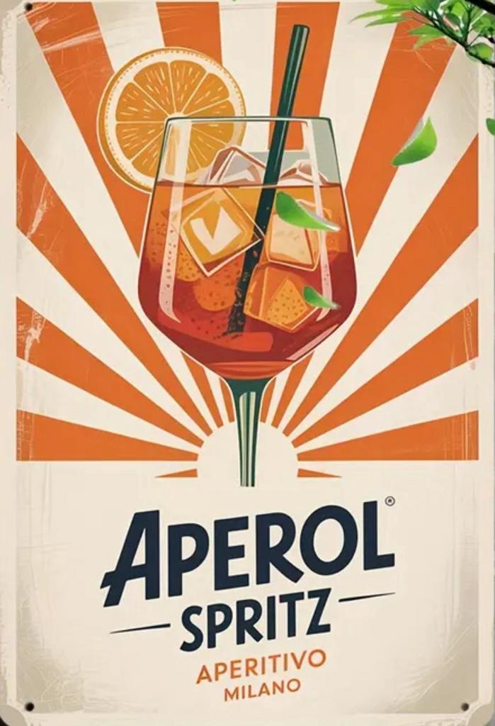 Reclamebord vintage Aperol Spritz 8 - mancave poolhouse new, Verzamelen, Merken en Reclamevoorwerpen, Nieuw, Reclamebord, Ophalen of Verzenden