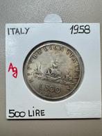 3 x Italië 500 lire 1958, 1961 en 1966 zilveren munten, Ophalen, Italië, Losse munt, Zilver