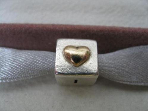 Pandora bedel I LOVE YOU met gouden hartje, Handtassen en Accessoires, Bedels, Pandora, Zilver, 1 bedel, Ophalen of Verzenden