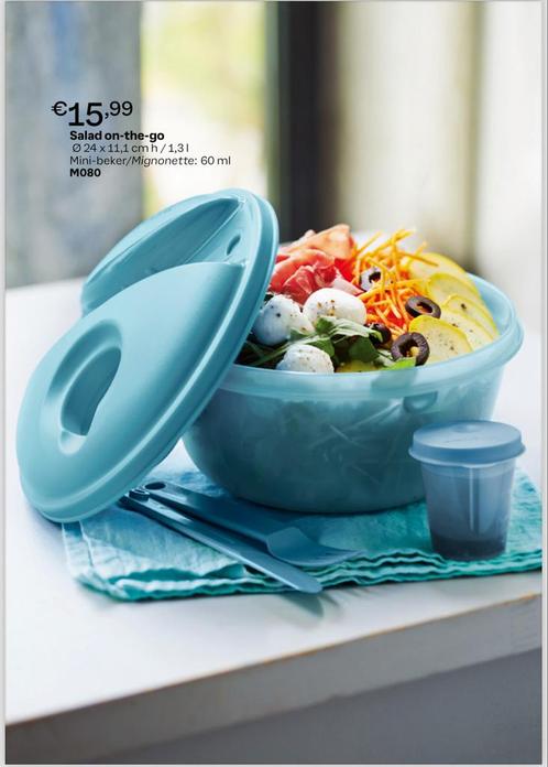 Tupperware - Salad on-the-go 1,3L, Maison & Meubles, Cuisine| Tupperware, Neuf, Récipient ou Bol, Bleu, Enlèvement ou Envoi