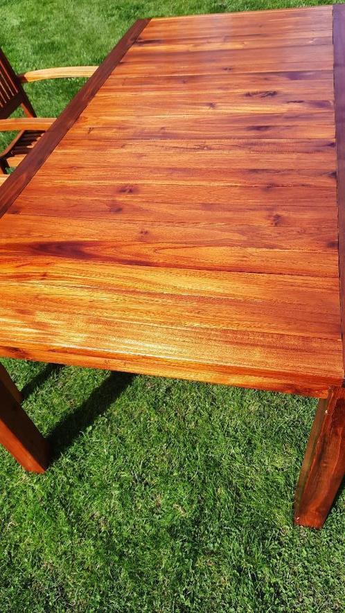 Teak Tafel 200-100 + 4 stoelen Gelakt, Tuin en Terras, Tuinsets en Loungesets, Zo goed als nieuw, Tuinset, Teakhout, 4 zitplaatsen