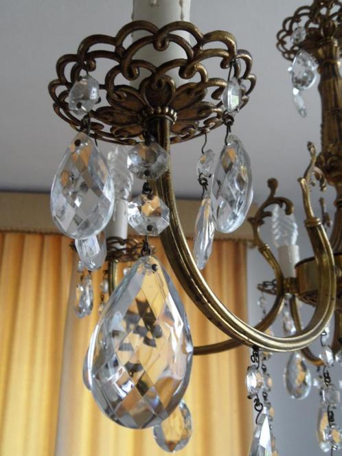 5-armige kroonluchter met kristallen pegels, Maison & Meubles, Lampes | Lustres, Utilisé, Enlèvement ou Envoi