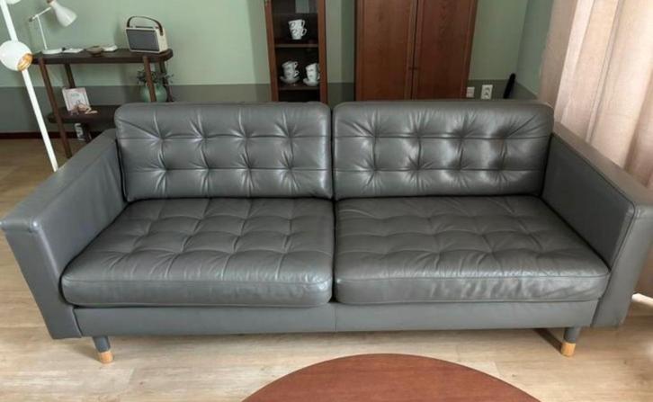 IKEA LANDSKRONA 3-zitsbank | Grijs Leder | GRATIS LEVERING, Huis en Inrichting, Zetels | Zetels, Zo goed als nieuw, Rechte bank