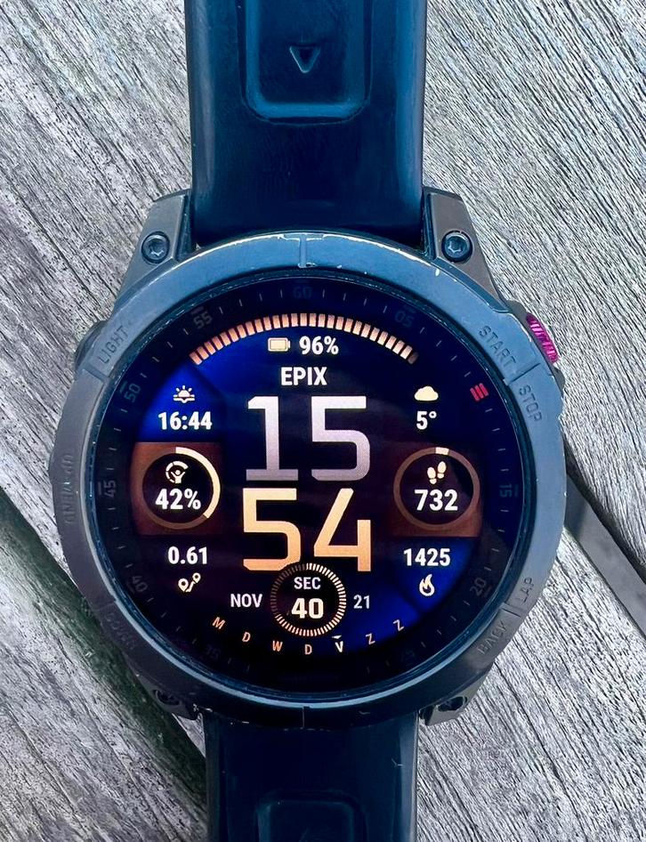 Garmin epix gen 2 47mm sapphire, Handtassen en Accessoires, Sporthorloges, Zo goed als nieuw, Zwart, GPS, Waterdicht, Ophalen of Verzenden