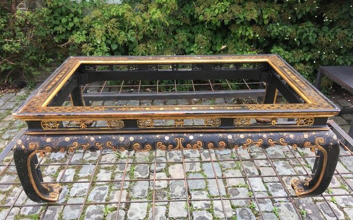 Unieke salontafel met gebissoneerd glas, Antiek en Kunst, Curiosa en Brocante, Ophalen