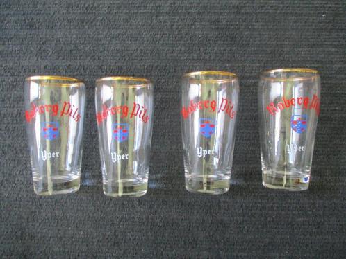 Lot van 4 stuks oude bierglazen ROBERG  PILS  YPER, Verzamelen, Biermerken, Gebruikt, Glas of Glazen, Overige merken, Ophalen of Verzenden