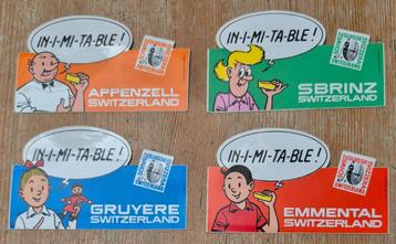 Bob et Bobette série 4 autocollants Fromages Suisses 1987 beschikbaar voor biedingen