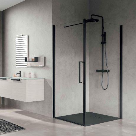 Douchedeur met vaste wand Novellini 90x140 zilver., Huis en Inrichting, Badkamer | Complete badkamers, Nieuw, Ophalen