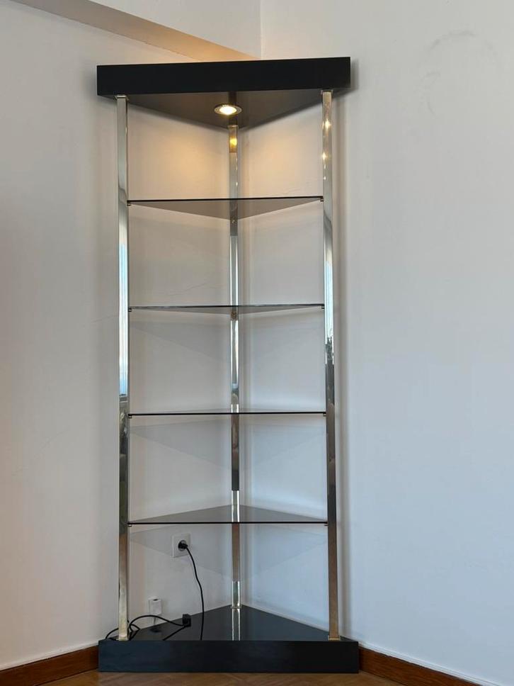 Belgo Chrom plank/hoekdisplay uit de jaren 80 — 2m, Huis en Inrichting, Kasten | Vitrinekasten, Zo goed als nieuw, Glas, Ophalen