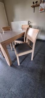Massief eiken tafel met 6 stoelen, ook apart te koop, Ophalen, 4 tot 6 stoelen