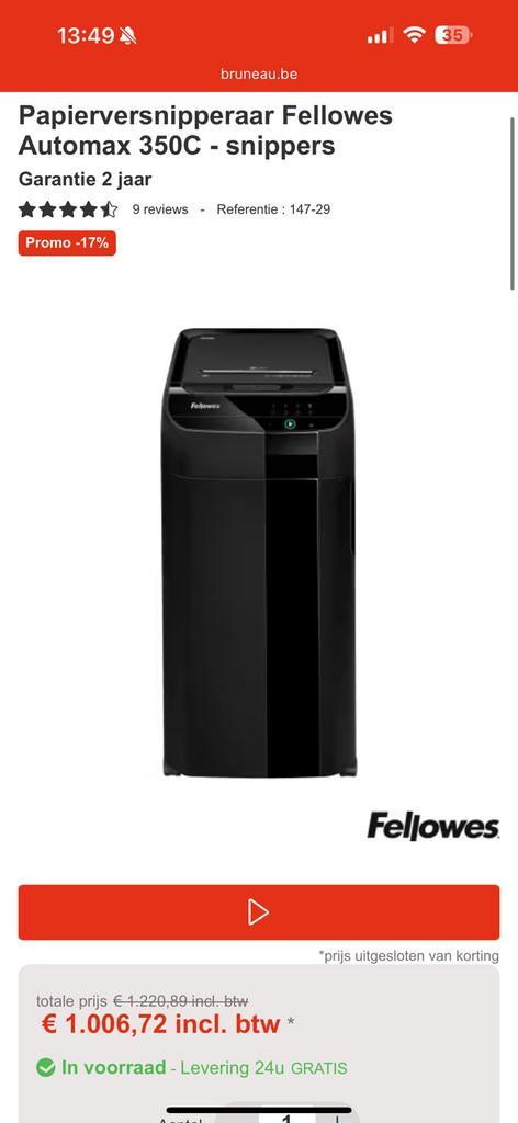 Papierversnipperaar Fellowes, Zakelijke goederen, Kantoor en Winkelinrichting | Kantoorartikelen, Ophalen