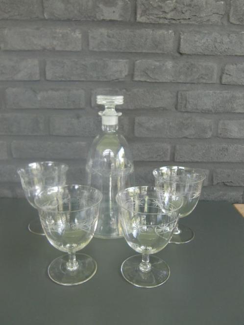 OUD KRISTAL GESLEPEN GLAZEN PLUS KARAF OF FLES, Antiek en Kunst, Antiek | Glaswerk en Kristal, Ophalen